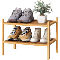 House of Hampton Small Shoe Rack, 2-tier Bamboo Wood Shoe Rack For Entryway, Stackable Shoe Organizer For Hallway Closet