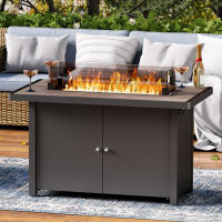Latitude Run® Underclift 55000 BTU Wood Grain Propane Outdoor Fire Pit Table with Lid and 2 Tiered Storage Space