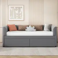 Latitude Run® Twin Size Upholstered Daybed With Ergonomic Design Backrest And 2 Drawers