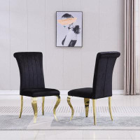 Rosdorf Park Modern Velvet Dining Chairs Upholstered Accent Armless Chairs with Stripe Backrest