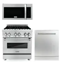 ZLINE Zline 30" Stainless Steel Dual Fuel Range, Over The Range Microwave Oven, And Dishwasher