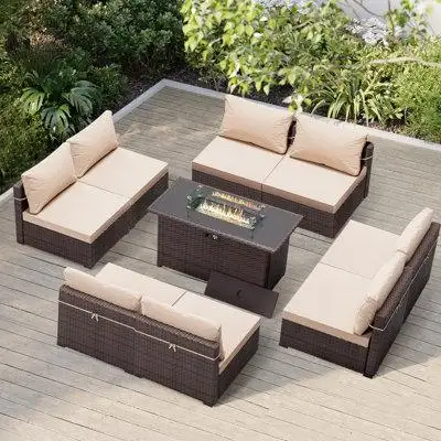 Create a cozy and charming outdoor lounge area with this outdoor furniture set. It includes eight ch...