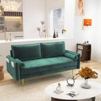 Mercer41 Mid-Century Velvet Upholstered Sofa With Pockets