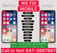PHONE REPAIR, iPhone + Samsung + iWatch + iPad +GOOGLE+HUAWEI, cracked screen repair, battery, charging port, back glass