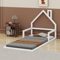 MAKJS Dyane Twin Size Wood Floor Bed With House-Shaped Headboard