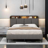 INZONT Upholstered Platform Bed With Storage Headboard, Sensor Light And Sockets