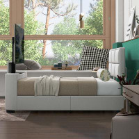 wtressa Upholstery TV Platform Bed Frame With Height- Adjustable Headboard