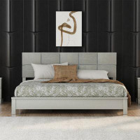 Latitude Run® Champagne Silver Platform Bed Solid Rubber Wood Frame And Legs, King Size