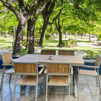 Hokku Designs Outdoor Table And Chair Courtyard Combination Outdoor Leisure Anti-Corrosion Plastic Wood Long Table Outdo