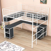 Mason & Marbles Angelito Kids Full Size 3 Drawers Metal Loft Bed with Bookcase, Desk and Cabinet