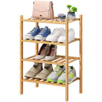 Rebrilliant Small Shoe Rack, 4-Tier Shoe Rack For Entryway, Bamboo Wood Shoe Rack For Closet & Hallway, Long 17 In | Bea