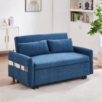 Ebern Designs 55.1" Pull Out Sleep Sofa Bed Loveseats Sofa Couch With Adjsutable Backrest, Storage Pockets, 2 Soft Pillo