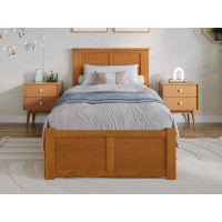 AFI Furnishings Madison Twin XL Solid Wood Platform Bed with Footboard & Twin XL Trundle in Light Toffee