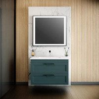 Rosecliff Heights Modern Wall Mounted Bathroom Vanity With Washbasin | Palm Beach Green Matte Collection With Side Vanit