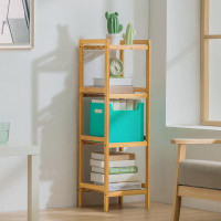Latitude Run® Glandorf 4 Tiers Bamboo Bookcase, Display Storage Bookshelf Organizer Rack Stand for Home
