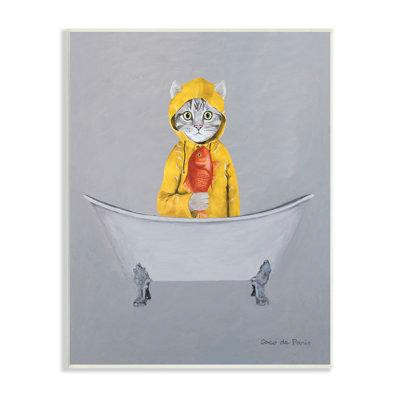 Stupell Industries Baignoire à pattes jaunes avec un chat et des pattes par Coco de Paris - Peinture in Bathwares in Québec