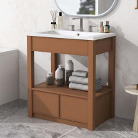 Latitude Run® Bathroom Vanity with Open Storage Shelf and Two Drawers,with Sink Top