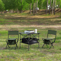 Arlmont & Co. 3-Piece Blue Folding Outdoor Table and Chairs Set