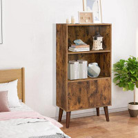 Millwood Pines Wonder Comfort Wood 3-Tier Bookshelf With 1 Door And 2 Open Shelves