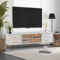 Bonzy Home 69" Wide TV Stand With LED Light And 4 Drawers For Living Room