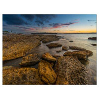 Design Art Large Brown Rocks at Sydney Beach Large Seashore Photographic Print on Wrapped Canvas