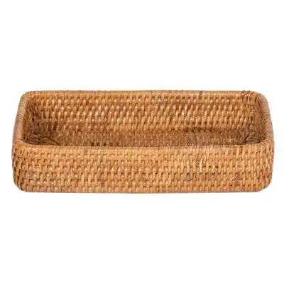 Elevate your organization with the Rattan Vanity & Bathroom Counter Top Tray. Handcrafted and handwo...