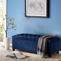 Everly Quinn Tufted Top Storage Bench,Armless/Backless Storage Bench With Cushioned Seat,Shoe Bench For Living Room, Ent