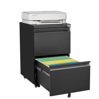 Inbox Zero 2 Drawer Metal Under Desk Rolling Filing Cabinet with Lock;Black