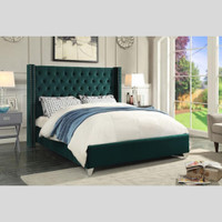 Bed Frames Windsor - Tufted Bed in Green with Nailhead Details