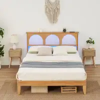Bay Isle Home™ Bed Frame, Curved Rattan Headboard With LED Stri