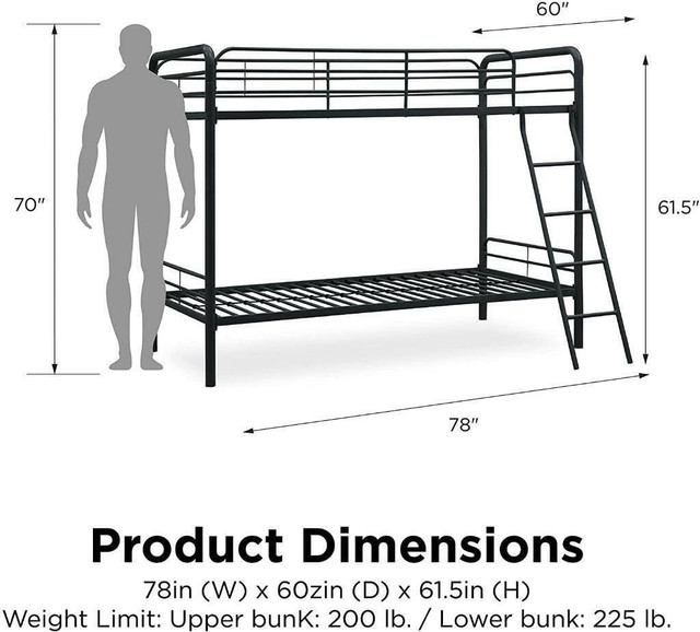 NEW TWIN OVER TWIN METAL FRAME BUNK BED 666931 in Beds & Mattresses in Alberta - Image 4