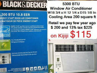 5300 BTU Black & Decker W 18 3/4 x D 15 1/8  x H 12 1/4 In  Window Air Conditioner