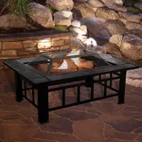 Alcott Hill Steel Wood 37-Inch Outdoor Burning Fire Pit Table
