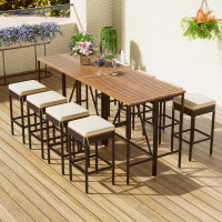 GZMWON 10-Piece Outdoor Bar Height Table And Eight Stools With Cushions, High-Dining Bistro Set