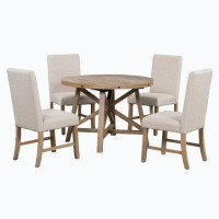 Red Barrel Studio 5-Piece Retro Functional Dining Set With Extendable Round Table With Removable Middle Leaf And 4 Uphol