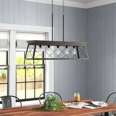Gracie Oaks 31.5" Farmhouse Kitchen Island Chandelier Dimmable 5-light With Adjustable Chain