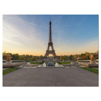 Made in Canada - Design Art Wide View of Paris Eiffel Tower at Sunrise Cityscape - Wrapped Canvas Photograph Print