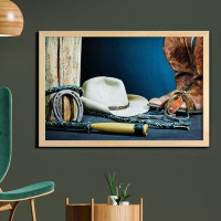 East Urban Home Ambesonne Western Wall Art With Frame, Backdrop With Antique Horseshoe Hat Cowboy Texas Photography, Pri