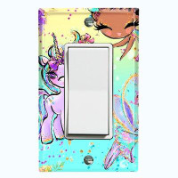 WorldAcc Metal Light Switch Plate Outlet Cover (Fairy Princesses Unicorn Teal Yellow  - Single Rocker)