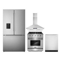 Cosmo Cosmo 4 Piece Kitchen Appliance Package with French Door Refrigerator , 29.8'' Gas Freestanding Range , Built-In D