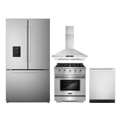 Cosmo Cosmo 4 Piece Kitchen Appliance Package with French Door Refrigerator , 29.8'' Gas Freestanding Range , Built-In D in Refrigerators