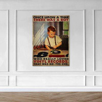 Trinx Baby Boy Plays Vinyl - Once Upon A Time There Was A Boy… Gallery Wrapped Canvas - Music Illustration Decor, Brown