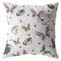 Rosalind Wheeler Butterflies And Bowls Broadcloth Indoor Outdoor Zippered Pillow White