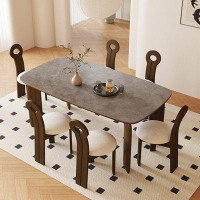 Fit and Touch 6 - Person Grey Rectangular Sintered Stone tabletop Dining Table Set