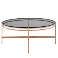 Everly Quinn 35" Gold And Smoked Glass Round Coffee Table