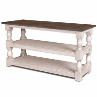 Besthom Rustic French 60 In. Distressed White And Brown Rectangular Solid Wood Console Table