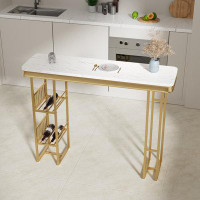 Mercer41 55.1" Modern Straight Bar Table with Shelves in White & Gold