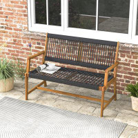 Bay Isle Home™ Outdoor Acacia Wood Bench with Backrest and Armrests