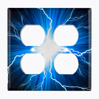 WorldAcc Metal Light Switch Plate Outlet Cover (Lightning Blue - Double Duplex)