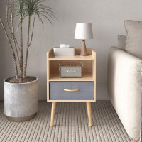 Ikkle Nightstand With Collapsible Fabric Drawer, 2-Tier Storage End Table, Wood Side Table With Storage Cabinet For Bedr